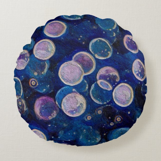 Coussins Ronds Orbes cosmiques bleues (Devant)