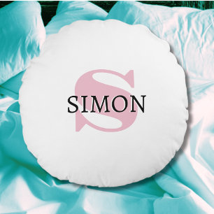 Coussins Ronds Orchid Pink Initial et nom noir   Moderne 