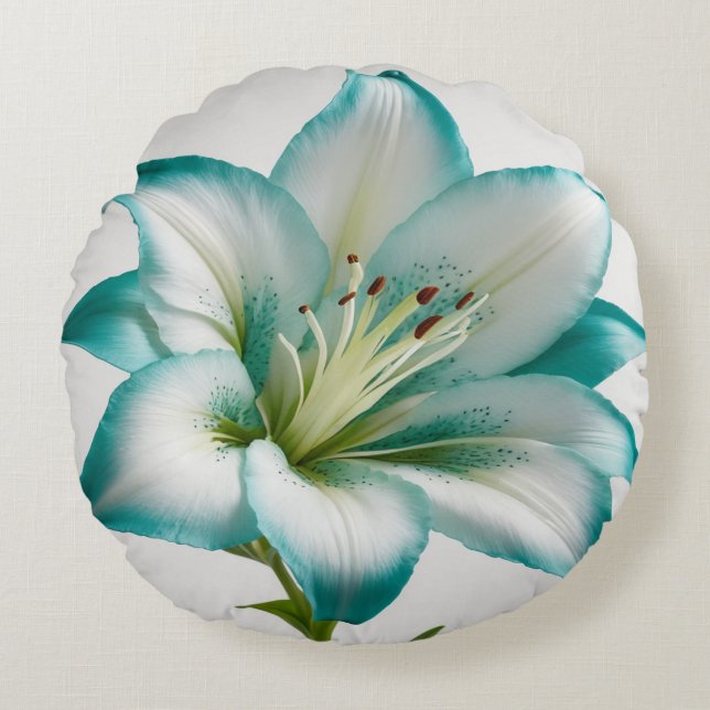 Coussins Ronds oreiller à fleur bleu turquoise (Devant)