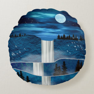 Coussins Ronds Oreiller à jet de cascade bleu