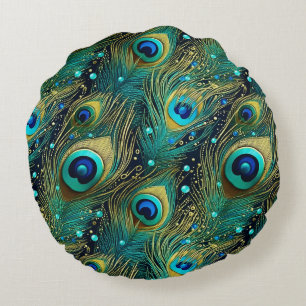 Coussins Ronds Oreiller à lancer de passion de paon