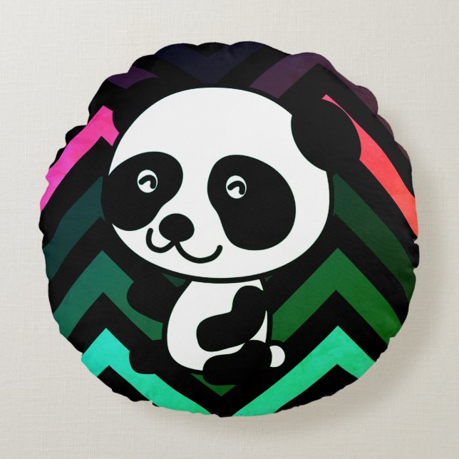 Coussins Ronds Oreiller à lancer d'ours Chevron noir et vert (Devant)