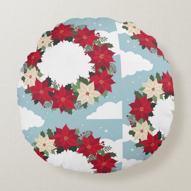 Coussins Ronds Oreiller à lancer floral de Noël (Devant)