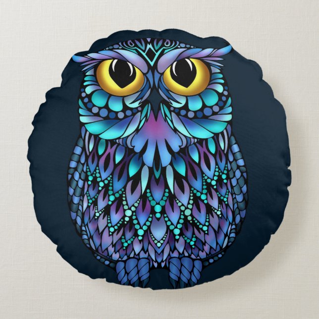 Coussins Ronds Oreiller à lancer Mandala Owl (Devant)