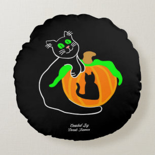 Coussins Ronds Oreiller à lancer rond Citrouille de chat noir