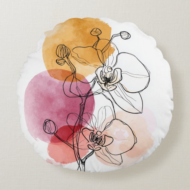 Coussins Ronds Oreiller à lancer rond de ligne orchidée - Minimal (Devant)