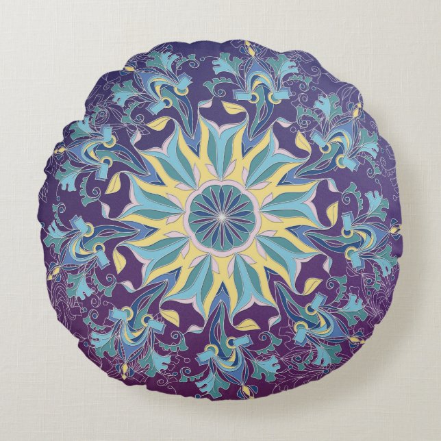 Coussins Ronds Oreiller à lancer rond Mandala floral radiant (Devant)