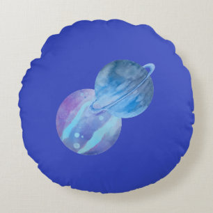 Coussins Ronds Oreiller à lancer rond Planètes Bleues Violet