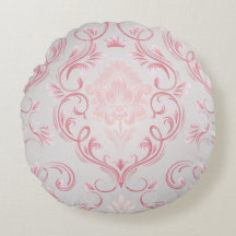 Oreiller à lancer rond rose et gris Damas