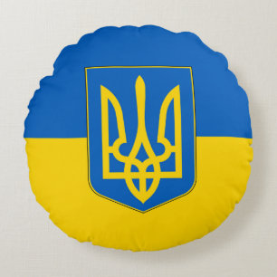 Coussins Ronds Oreiller à lancer ronde avec drapeau d'Ukraine