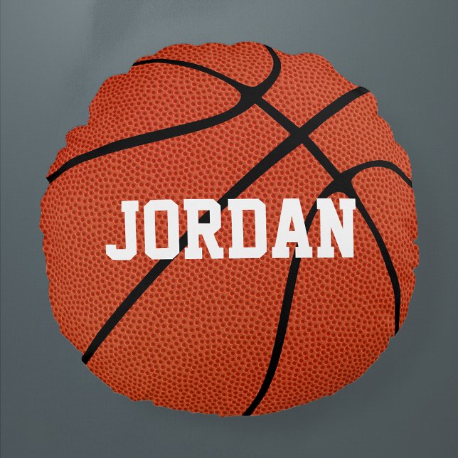 Coussins Ronds Oreiller à lancer ronde de basket-ball personnalis (Basketball round throw pillow with custom text)