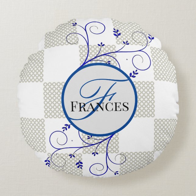 Coussins Ronds Oreiller à lancer ronde monogramme personnalisé (Devant)
