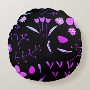 Coussins Ronds Oreiller à lancer rose et noir Floral