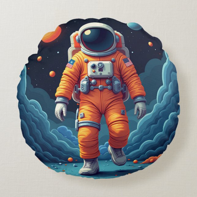 Coussins Ronds Oreiller à lancer Spaceman tacheté 16' (Devant)