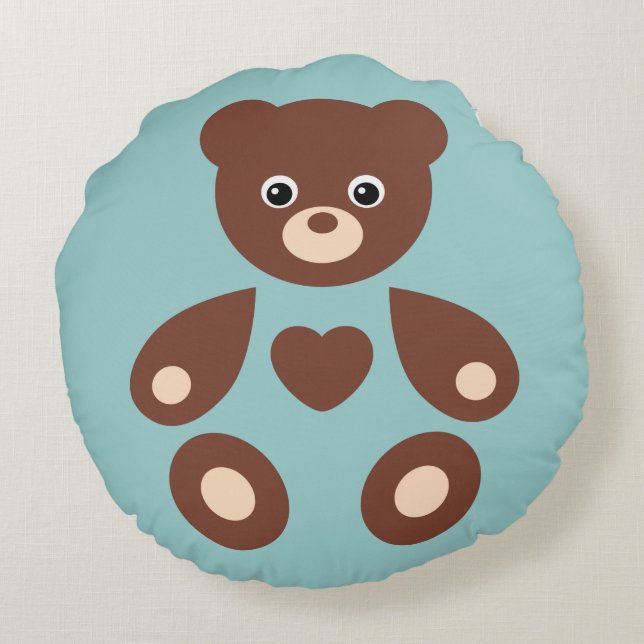 Coussins Ronds Oreiller bébé monogramme ourson bleu (Dos)