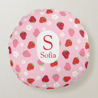 Coussins Ronds Oreiller bébé personnalisé rond fraise et margueri