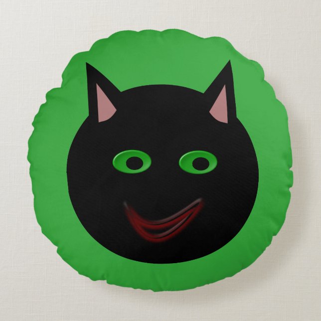 Coussins Ronds Oreiller Chat Noir Halloween (Devant)