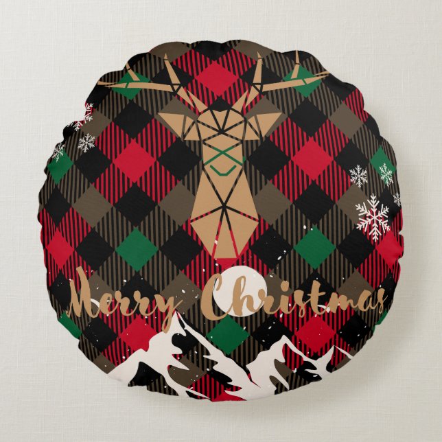 Coussins Ronds Oreiller de Noël Jaillissant de rennes géométrique (Devant)