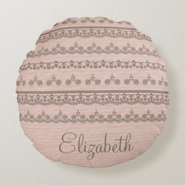 Coussins Ronds Oreiller de nom Rose Poussiéreuse Dentelle Vintage (Devant)