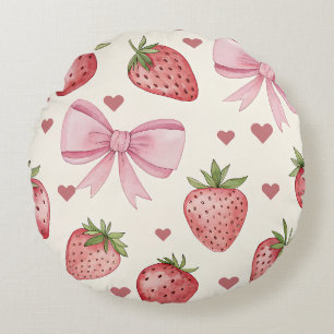Coussins Ronds Oreiller décoratif à motif de fraise à l'aquarelle