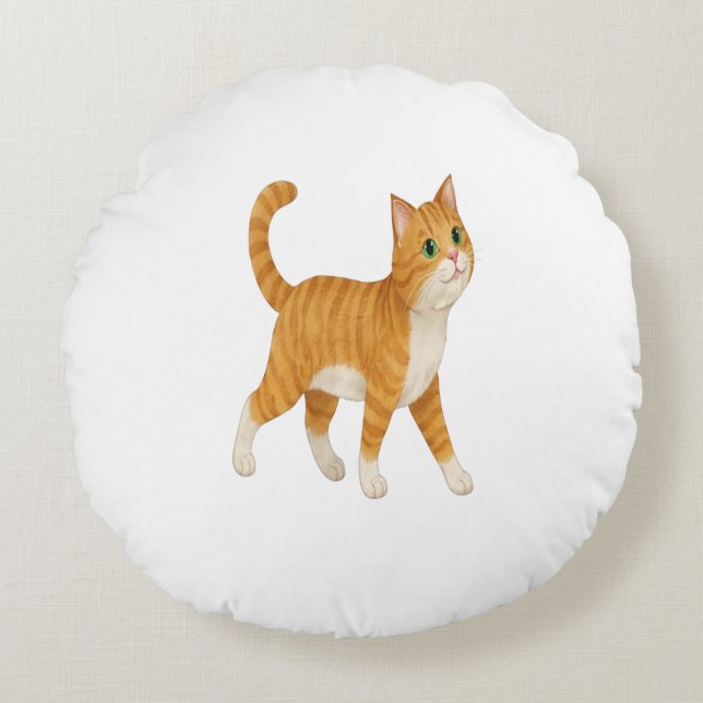 Coussins Ronds Oreiller Décoratif Chat Orange Souriant (Devant)