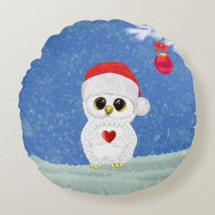 Coussins Ronds Oreiller décoratif Chouette Noël Blanc