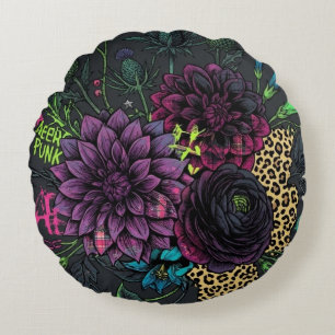 Coussins Ronds Oreiller décoratif Fleurs sombres Cyberpunk - Styl
