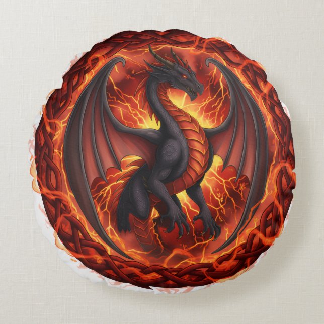 Coussins Ronds Oreiller Dragon rouge blanc (Devant)