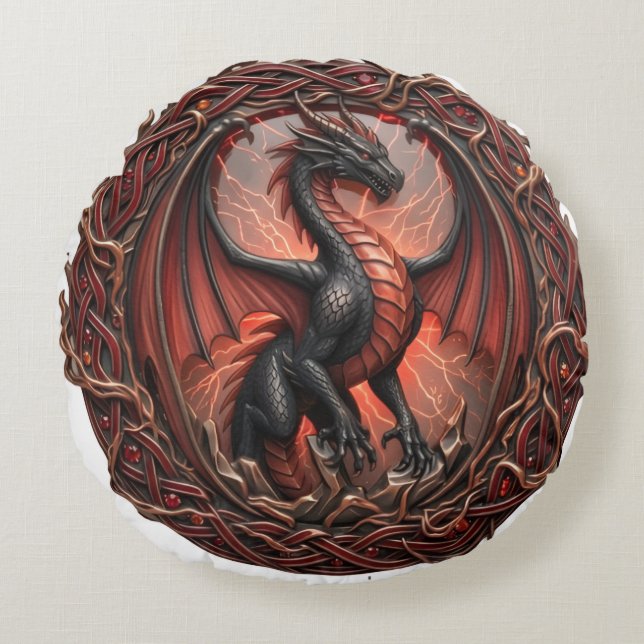 Coussins Ronds Oreiller Dragon rouge blanc (Devant)