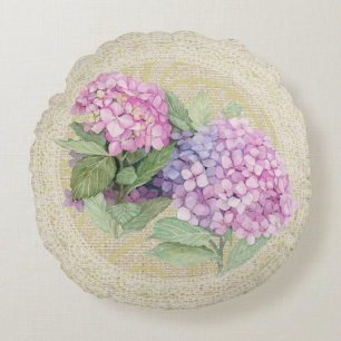 Coussins Ronds Oreiller floral vintage à l'hortensia rose et dent