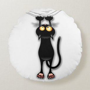 Coussins Ronds Oreiller jetable rond de chat noir amusant qui tom