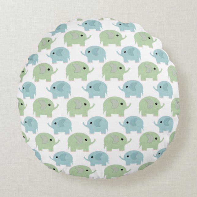 Coussins Ronds Oreiller jetable rond éléphants mignons (Devant)