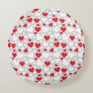 Coussins Ronds Oreiller jeté à coeurs rouges et blancs