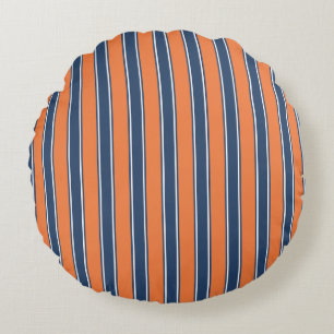 Coussins Ronds Oreiller jeté côtier rayé bleu marine et orange