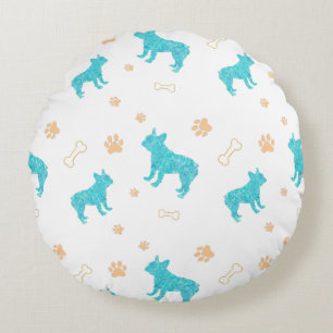 Coussins Ronds Oreiller jeté de bouledogue français bleu pastel m