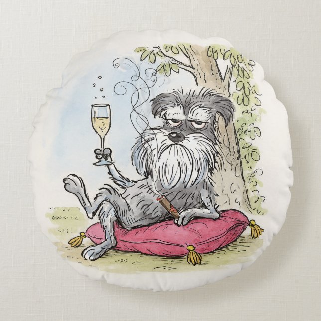 Coussins Ronds Oreiller jeté de Schnauzer gris spécial gâté (Devant)