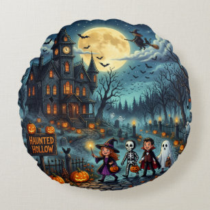 Coussins Ronds Oreiller jeté Halloween Maison Hantée Trick or Tre