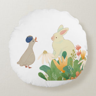 Coussins Ronds Oreiller Lapin et Oiseau de la Forêt   Nurserie Fa