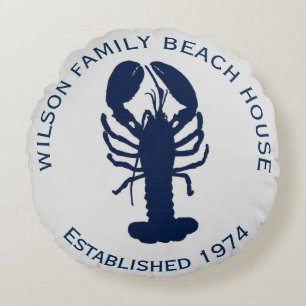 Coussins Ronds Oreiller Maison de Plage Homard Rond Gris Bleu Mar