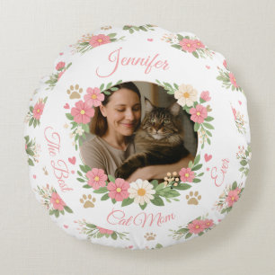 Coussins Ronds Oreiller personnalisé pour maman de chat avec fleu