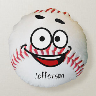 Coussins Ronds Oreiller personnalisé visage drôle baseball blanc