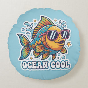 Coussins Ronds Oreiller Poisson Funky Cool avec Lunettes de Solei