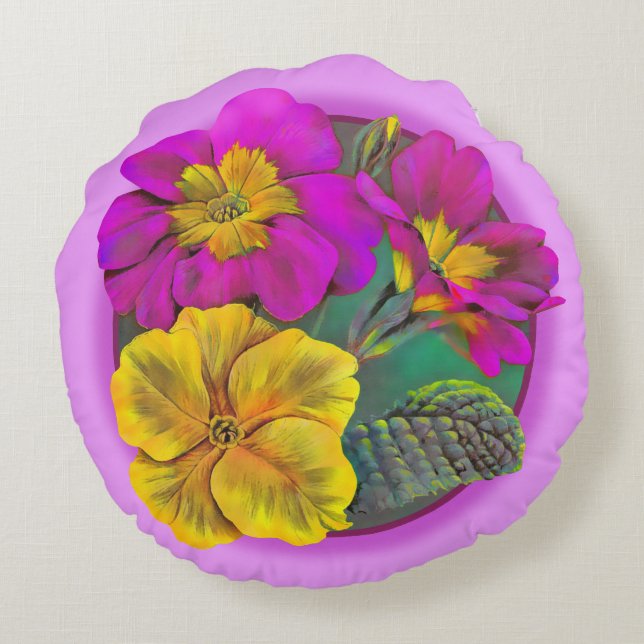 Coussins Ronds oreiller Primrose jaune jaune vert (Dos)