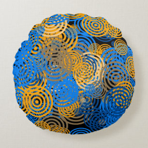 Coussins Ronds Oreiller rond à cercles concentriques bleus et ora