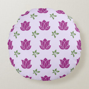 Coussins Ronds Oreiller rond à motif de lotus violet et feuilles 