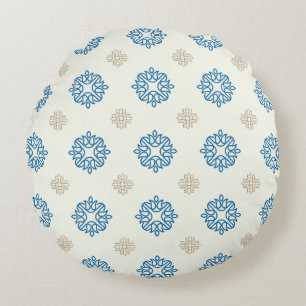 Coussins Ronds Oreiller rond à motif floral bleu cobalt et or