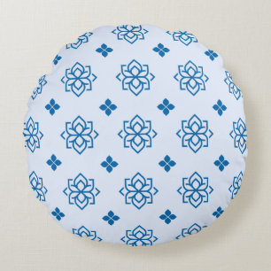 Coussins Ronds Oreiller rond à motif floral bleu royal moderne