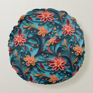 Coussins Ronds Oreiller rond à motif floral papier sans couture