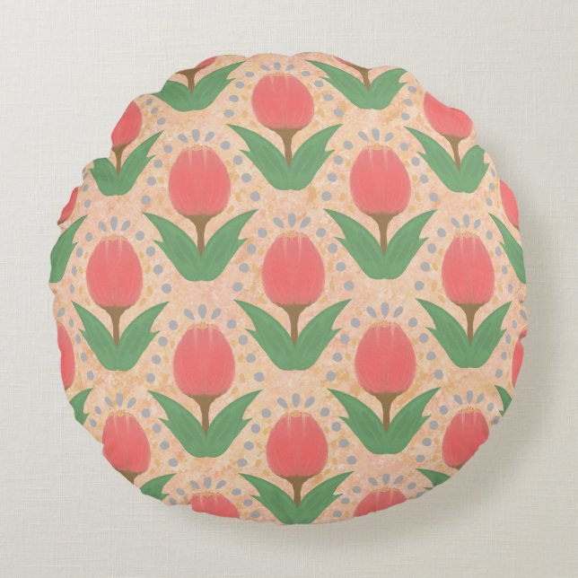 Coussins Ronds Oreiller rond aux tulipes joyeuses (Devant)