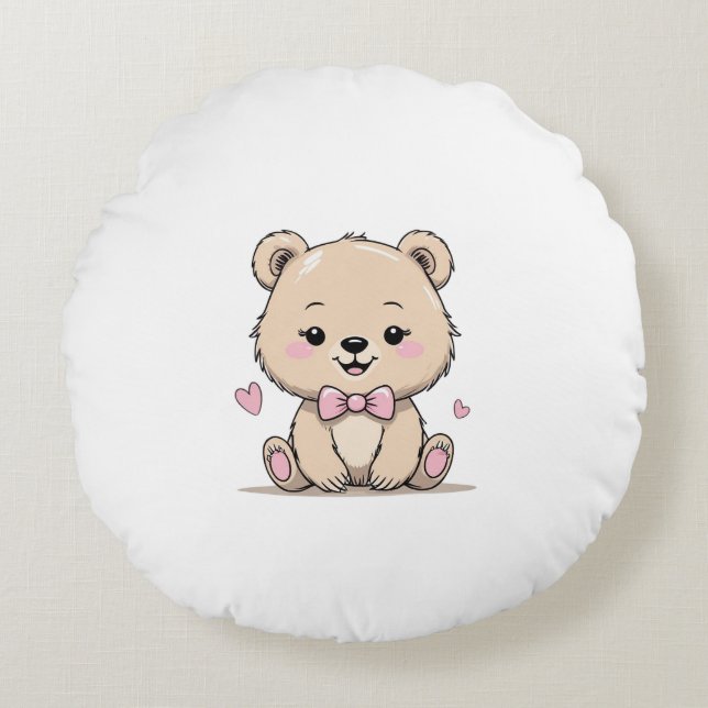 Coussins Ronds oreiller rond bébé fille ours (Devant)